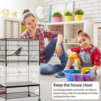 Универсальная сетчатая крышка для птичьей клетки, юбка, сетка, легко чистящаяся, защитный кожух для улавливания семян, аксессуары для птичьей клетки, воздушная сетка, чехол для птичьей клетки для попугаев белый