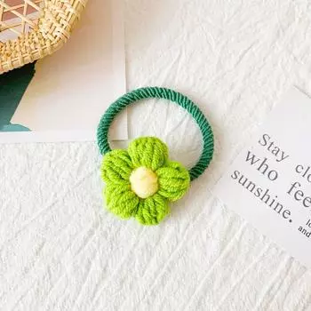 Универсальная шерстяная резинка для волос для пучка, стрижки, маленького красного цветка Green wool flower hair rope
