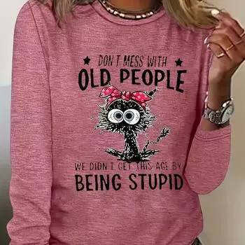 Универсальная шикарная повседневная футболка с принтом в виде кошачьих букв — удобная, прочная, не требующая особого ухода, идеально подходит для любого сезона S