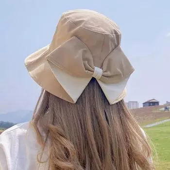 Универсальная шляпа-ведро для женщин на весну и осень из хлопка с разрезом сзади и бантом, модная повседневная шляпа с солнцезащитным козырьком для женщин M56-58cm чёрный