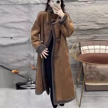 Универсальная шуба средней длины с воротником-стойкой, новая женская шуба из искусственного меха из овечьей шерсти, модная S50kg or so