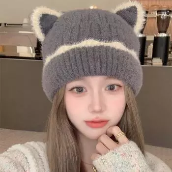 Универсальная симпатичная шапка-пуловер для детей, осень и зима, японская модная вязаная шапка, термозащитная шерстяная шапка, новинка 2024 года average size elastic