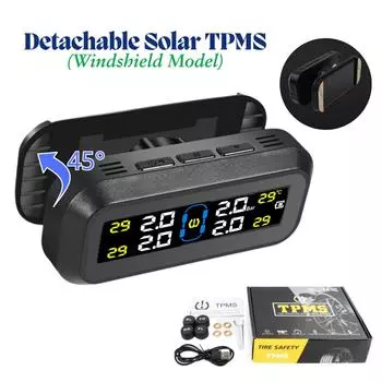 Универсальная система TPMS на солнечной батарее с внешними датчиками водонепроницаемости IPX7 — двойной USB/солнечная зарядка с ЖК-дисплеем Dashboard-mounted model