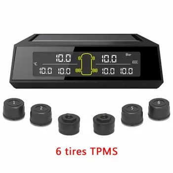 Универсальная солнечная энергия 6 датчиков шин TPMS беспроводная система контроля давления в шинах для грузовиков автобусов автофургонов крупногабаритных транспортных средств автомобилей чёрный