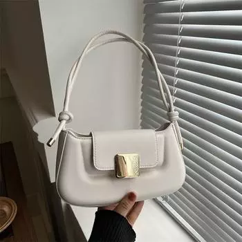 Универсальная сумка 2025 Весна Однотонная сумка на одно плечо подмышкой Квадратная сумка Женская сумка Tide чёрный