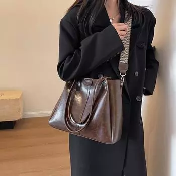 Универсальная сумка Commuter Underarm, вместительная, женская, новая модная сумка-тоут, сумка через плечо, корейская ретро-сумка чёрный