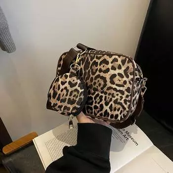 Универсальная сумка для матери и ребенка, универсальная сумка через плечо с леопардовым принтом, модная мягкая сумка-мессенджер, портативная маленькая квадратная сумка коричневый