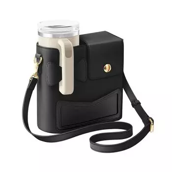 Универсальная сумка кроссбоди для стакана Stanley, из искусственной кожи, портативная, с регулируемым плечевым ремнем, уличная сумка-мессенджер для воды чёрный