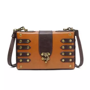 Универсальная сумка на плечо в стиле ретро для женщин, через плечо, в стиле панк, с заклепками, женские сумки, сумки из искусственной кожи, отличное качество коричневый