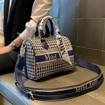 Универсальная сумка-подушка для девочек в клетку Thousand Bird, сумка-подушка с ретро-принтом, женская сумка через плечо, модная кожаная сумка для девочек через плечо с вышивкой