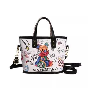 Универсальная сумка с мультяшным медведем, женская сумка через плечо с граффити в виде алфавита, ретро-тренд, модная женская сумка