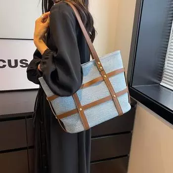 Универсальная сумка-тоут для поездок на работу, женская, новинка 2024 года, большая модная сумка через плечо, модная сумка-корзина для овощей темно-синий