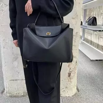 Универсальная сумка-тоут для поездок на работу + женская сумка через подмышку из кожи с верхним слоем из серебристой коровьей кожи с одним плечом и сумкой через плечо 28x9x21cm чёрный