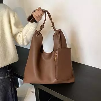 Универсальная сумка-тоут в иностранном стиле, вместительная сумка через плечо в стиле ретро для детей и мам. 35.5*13*36 коричневый