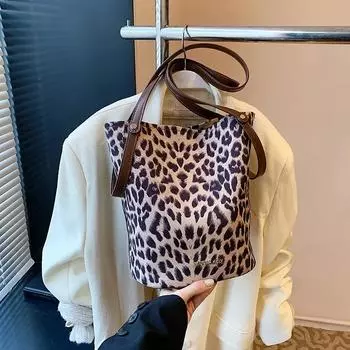 Универсальная сумка-ведро с леопардовым принтом для женщин, модная сумка через плечо в стиле ретро