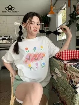 Универсальная свободная повседневная футболка-тюльпан с короткими рукавами, женские модные повседневные свободные топы one size розовый