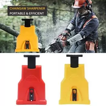 Универсальная точилка для цепных пил, переносная точилка для цепных пил с двумя отверстиями, набор инструментов для быстрой заточки зубьев, обслуживание и уход за лезвиями цепных пил жёлтый