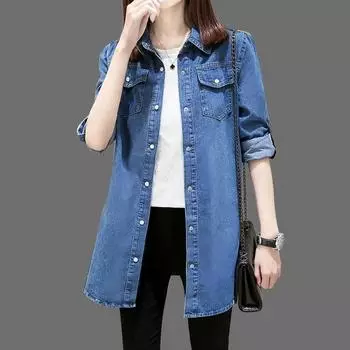 Универсальная тонкая джинсовая рубашка с длинным рукавом для повседневной женской одежды M