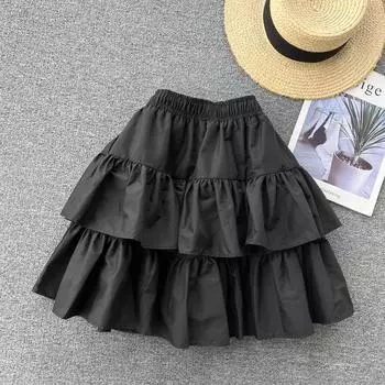 Универсальная юбка-пачка женская летняя французская ретро с высокой талией, приталенная, с оборками, А-силуэта One Size