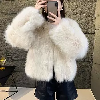 Универсальная верхняя одежда из искусственного меха, толстые плюшевые куртки с V-образным вырезом, женские свободные теплые зимние меховые куртки для женщин S хаки