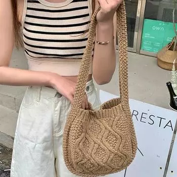 Универсальная вязаная сумка через плечо женская сумка через плечо вязаная сумка тканая сумка для покупок абрикосовый