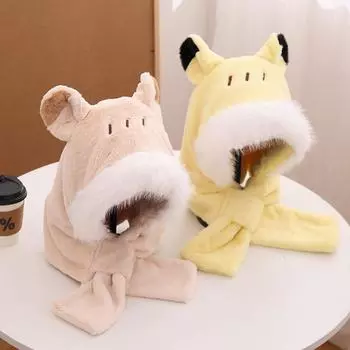 Универсальная защитная шапка для ушей, флисовая утолщенная шапка Lei Feng, милая плюшевая термошапка Pikachu, встроенный шарф для женщин, зима M56-58cm жёлтый