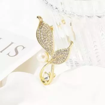 Универсальная женская брошь в виде листа жемчуга высокого класса с золотыми стразами, модная элегантная брошь, фиксированная булавка для воротника, защищающая от света