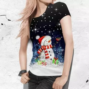 Универсальная женская футболка с рождественским снеговиком, цифровая 3D печать, модная тенденция, тонкая легкая повседневная одежда, с коротким рукавом, лето для отдыха M