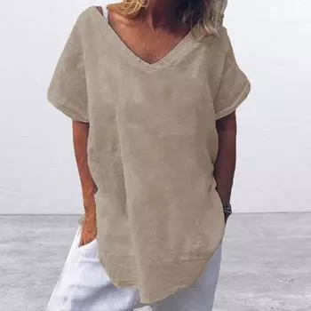 Универсальная женская футболка с v-образным вырезом и коротким рукавом, простой однотонный пуловер, туника 3XL чёрный