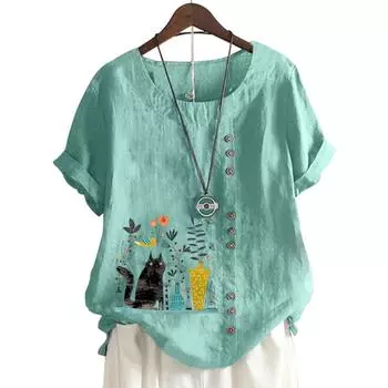 Универсальная женская хлопковая футболка с уникальным принтом и пуговицами S жёлтый