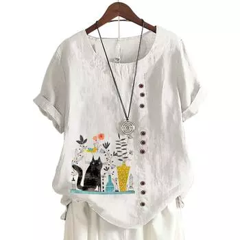 Универсальная женская хлопковая футболка с уникальным принтом и пуговицами S жёлтый