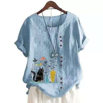 Универсальная женская хлопковая футболка с уникальным принтом и пуговицами S жёлтый