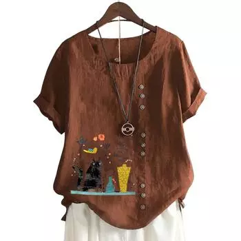 Универсальная женская хлопковая футболка с уникальным принтом и пуговицами S жёлтый