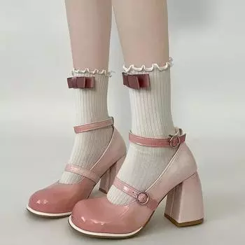 Универсальная женская кожаная обувь в стиле ретро, лоферы на массивном каблуке, японская обувь Мэри Джейн с градиентом цвета, модные женские туфли-лодочки с пряжками 35 розовый