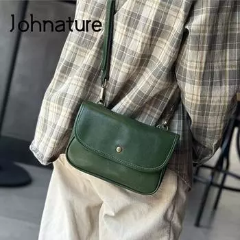 Универсальная женская маленькая сумка Johnature из натуральной кожи, сумки на плечо и через плечо из натуральной яловой кожи в стиле ретро