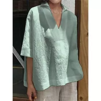 Универсальная женская рубашка большого размера с V-образным вырезом и рукавами средней длины на весну и лето S белый