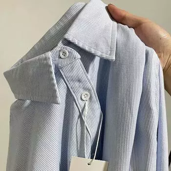 Универсальная женская рубашка с длинным рукавом в синюю полоску для многослойного ношения весной и осенью M for 100-115 kg