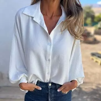 Универсальная женская рубашка с длинными рукавами и пуговицами на лацканах для женщин S белый