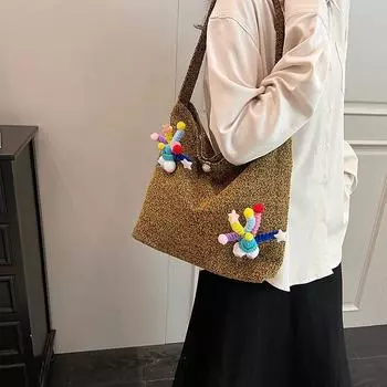 Универсальная женская сумка для отдыха с пересечением границ, весенняя мода 2024, Instagram, женская сумка из грубой ткани в стиле ретро, сумка через плечо на одно плечо