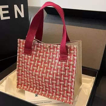 Универсальная женская сумка для пригородных поездок Большая вместительная сумка Красная льняная сумка