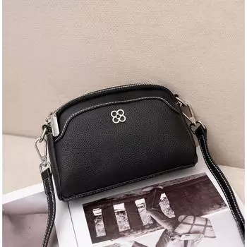 Универсальная женская сумка из коровьей кожи, сумка-мессенджер, простая и модная женская сумка на молнии, маленькая ракушка чёрный