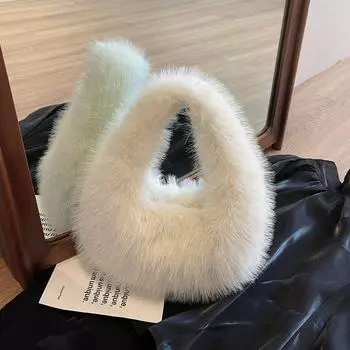 Универсальная женская сумка из плюша осень/зима 2024 года — без бретелек, модная модель высокого класса грязно-белый