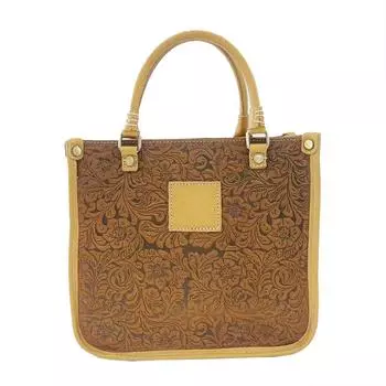 Универсальная женская сумка с тисненым цветком из натуральной кожи Crazy Horse Cowhide через плечо коричневый