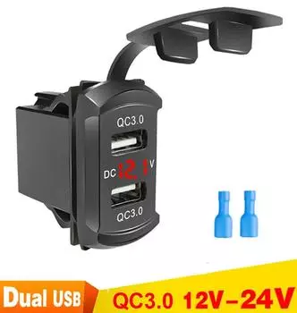 Универсальное автомобильное зарядное устройство 12 В 24 В 4,2 А, дисплей напряжения, два порта USB, водонепроницаемый автомобильный адаптер QC3.0, зарядное устройство для iPhone, Huawei, Xiaomi