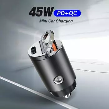 Универсальное автомобильное зарядное устройство PD+QC 90 Вт, двойной USB-адаптер для быстрой зарядки, совместимый с iPhone, Samsung, iPad, порт Type-C black