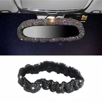 Универсальное блестящее зеркало заднего вида для автомобиля, эластичное плюшевое декоративное покрытие, блестящие стразы, автомобильные аксессуары для женщин