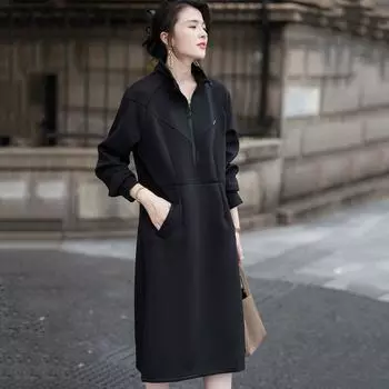 Универсальное и стильное корейское модное платье для женщин - Осенняя коллекция M чёрный