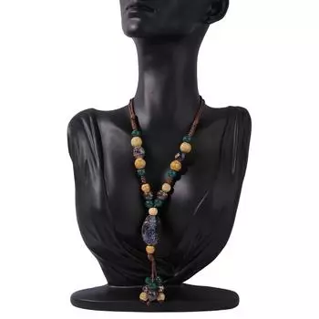Универсальное керамическое ожерелье в стиле ретро, длинная цепочка для свитера в этническом стиле, мужская и женская одежда, аксессуары, кулон 81cm черный оливковый