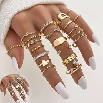 Универсальное кольцо для вечеринки, комплект из 23 предметов, 2023, винтажное полое кольцо, роскошное кольцо с бабочкой и цветком, звезда, простые ювелирные аксессуары, кольцо Love Women золотой