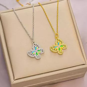 Универсальное модное простое ожерелье с подвеской в виде бабочки и циркона для женщин